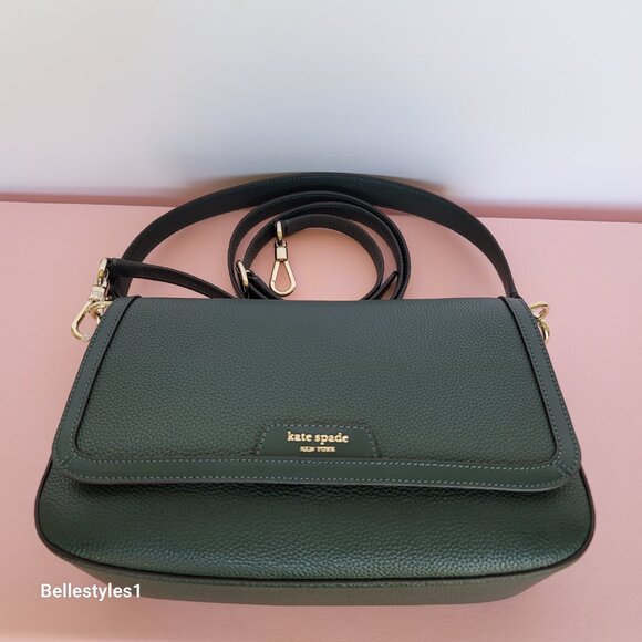 KATE SPADE Hudson Pebbled Leather Medium Flap Convertible Shoulder Bag-Northern⭐ - Picture 5 of 16